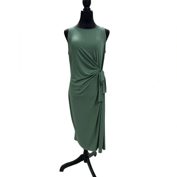 Ann Taylor Factory Green Side Tie Ruched Midi Sheath Dress Size Large - Picture 2 of 10